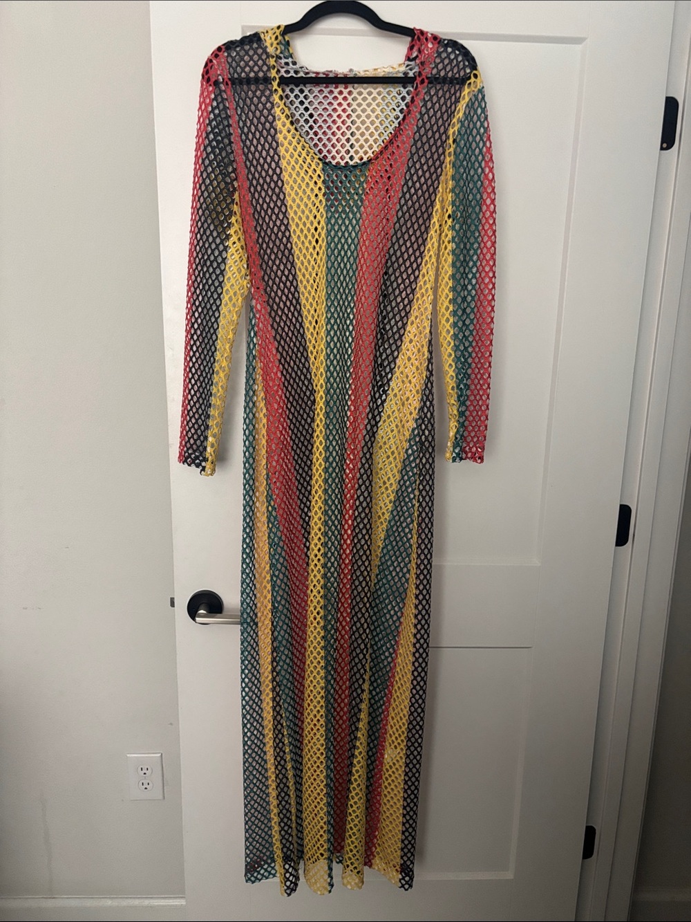 Hooded Striped Multicolor Mesh Coverup Maxi Dress